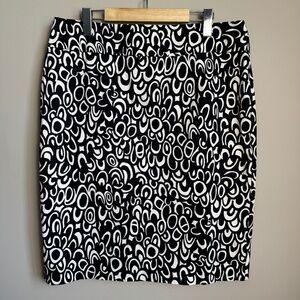 Cleo Women's Straight Skirt Abstract Black and White 1/4‎ Slit Office Chic 12